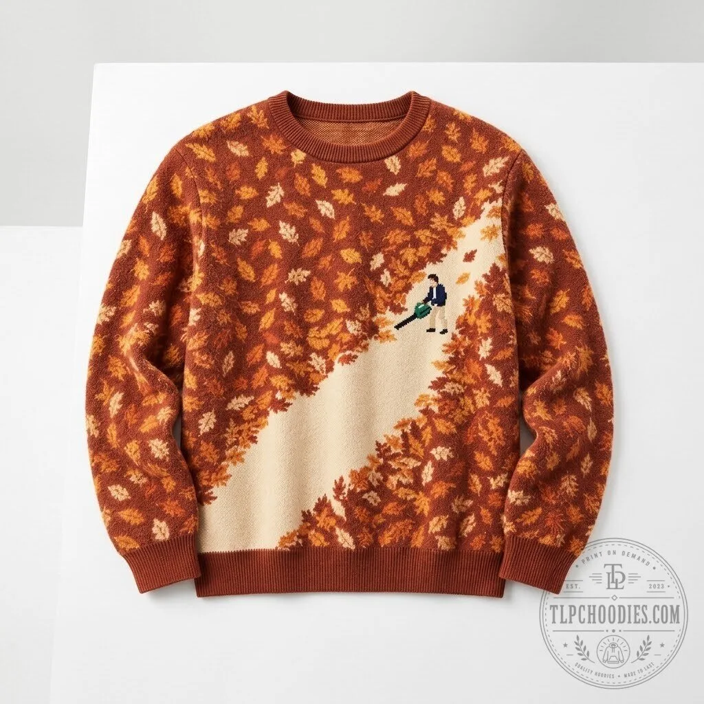Lawn Mower Leaf Pattern Fall 2026 Ugly Sweater Sweatshirt
